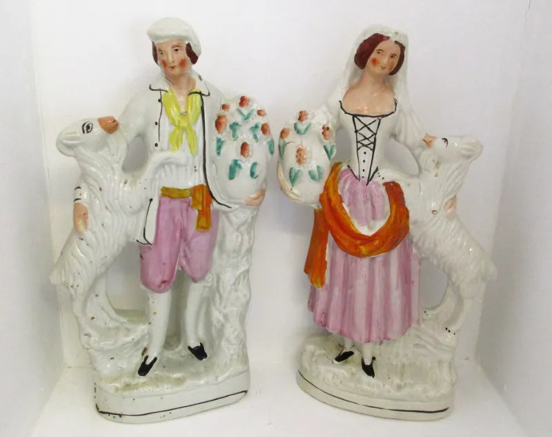 Pair of Antique Victorian Staffordshire Figures of Goatherds