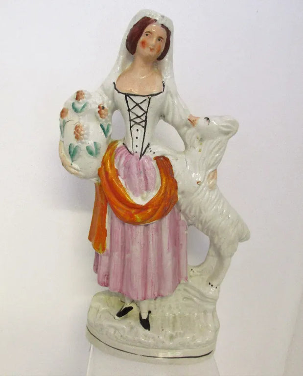 Pair of Antique Victorian Staffordshire Figures of Goatherds