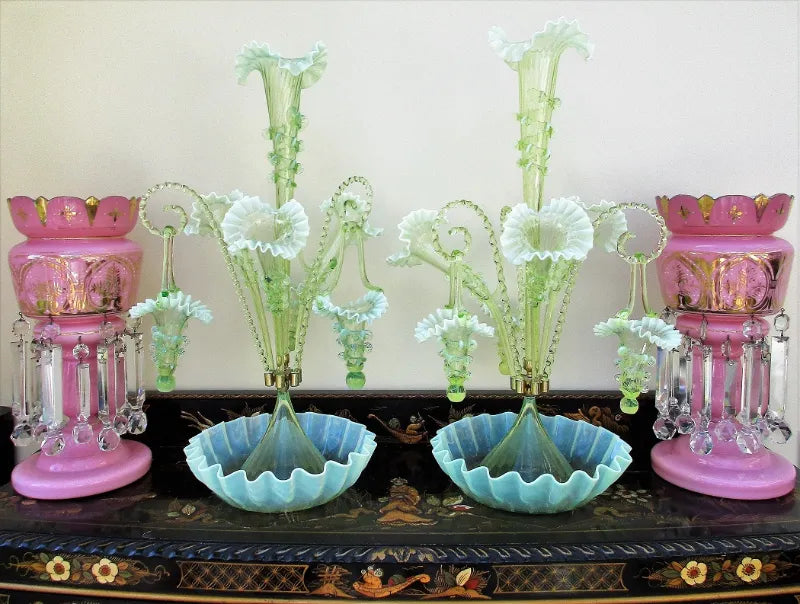 English Green Glass Epergne ~ Horncastle Glass Studio