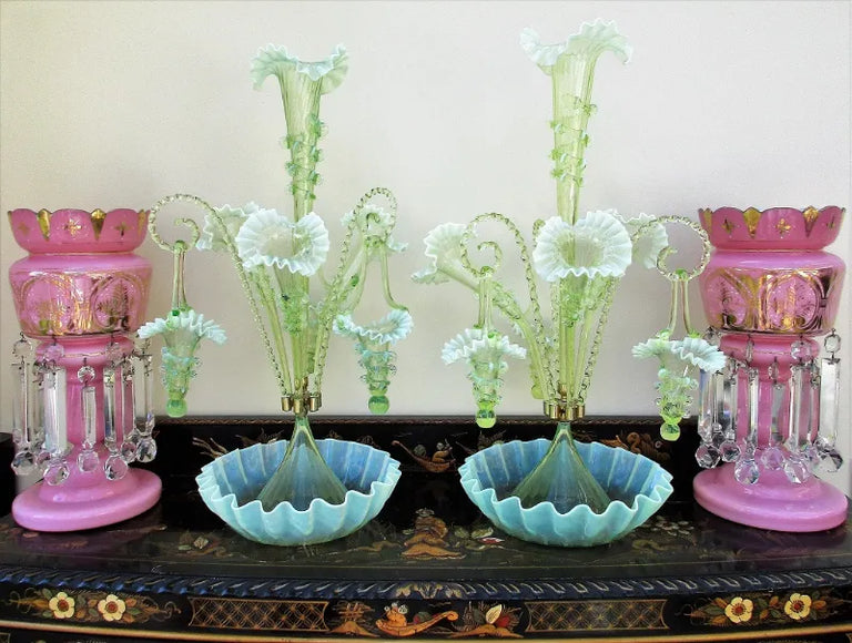 English Green Glass Epergne ~ Horncastle Glass Studio