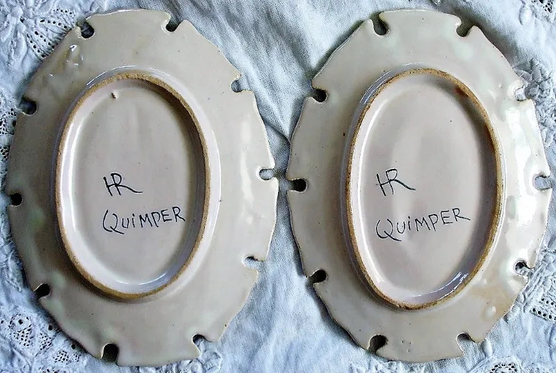 Pair of Antique HR Quimper French Faience Pin Trays