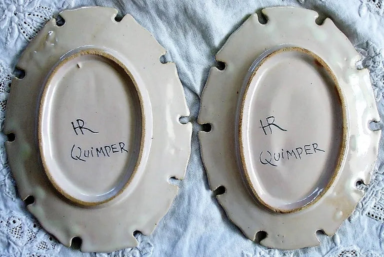 Pair of Antique HR Quimper French Faience Pin Trays