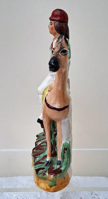 Pair of Antique Victorian Staffordshire Figures of Mounted Jockeys
