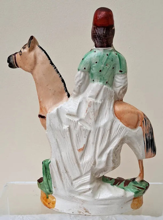 Pair of Antique Victorian Staffordshire Figures of Mounted Jockeys