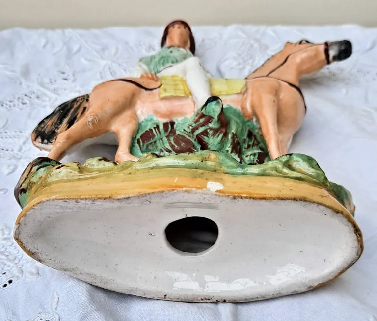 Pair of Antique Victorian Staffordshire Figures of Mounted Jockeys
