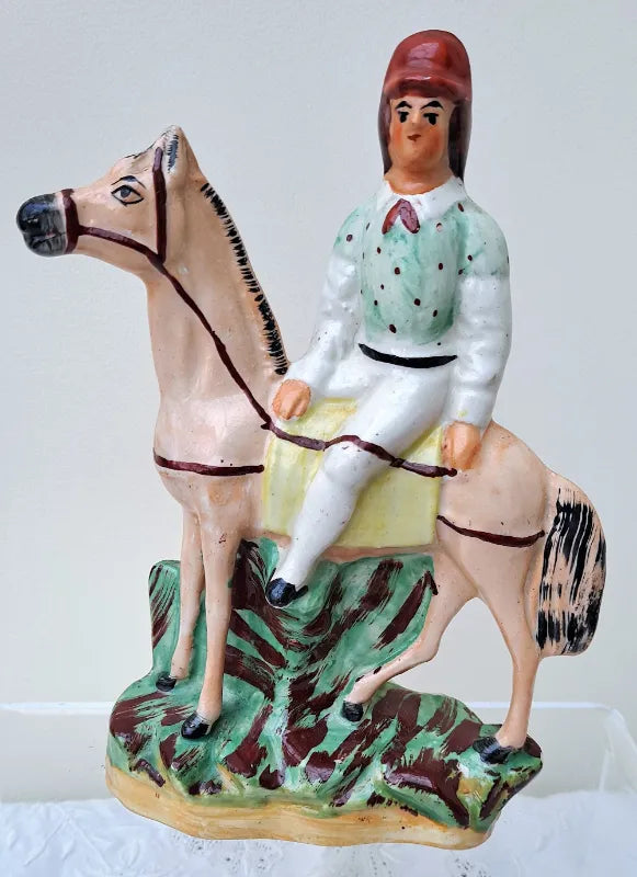 Pair of Antique Victorian Staffordshire Figures of Mounted Jockeys