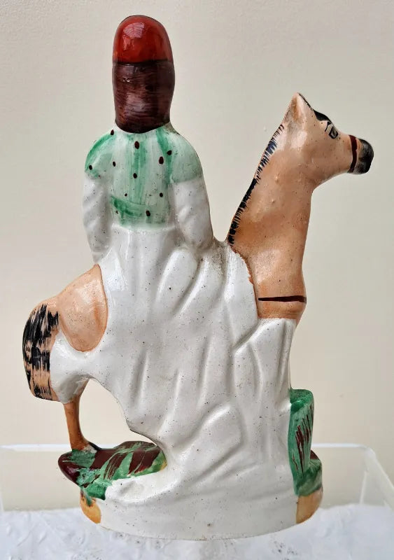 Pair of Antique Victorian Staffordshire Figures of Mounted Jockeys