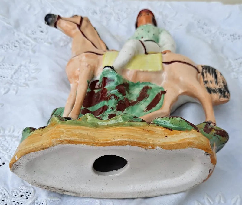 Pair of Antique Victorian Staffordshire Figures of Mounted Jockeys