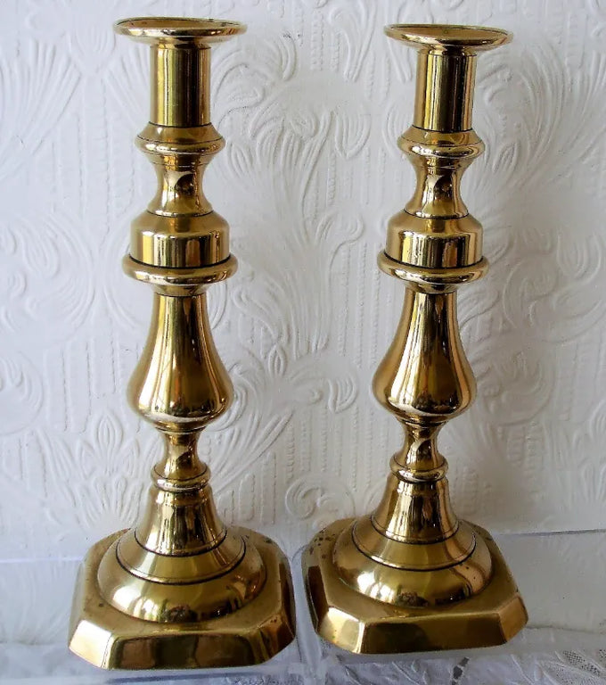 Pair of Antique English Late Georgian Brass Candlesticks