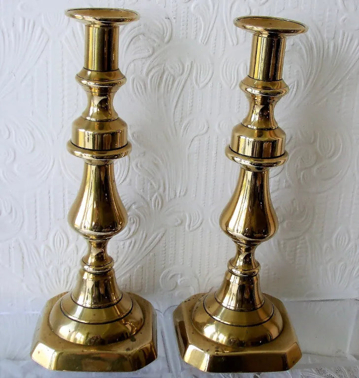 Pair of Antique English Late Georgian Brass Candlesticks