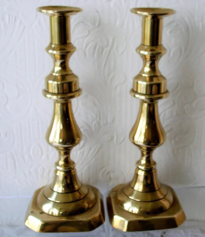 Pair of Antique English Late Georgian Brass Candlesticks