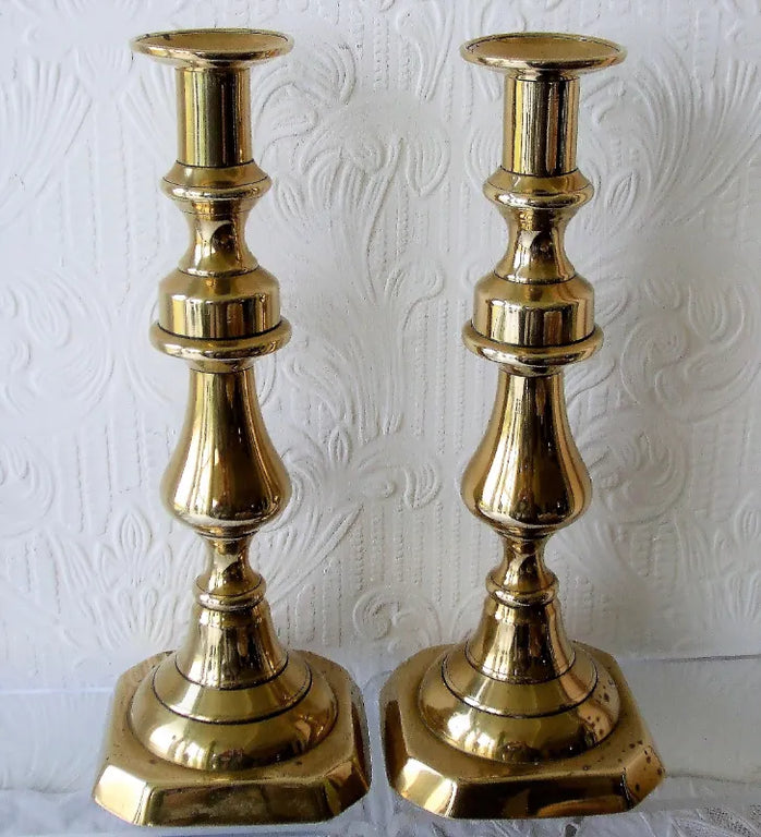 Pair of Antique English Late Georgian Brass Candlesticks