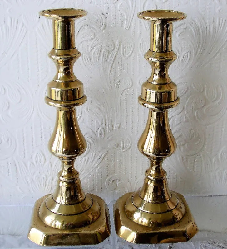 Pair of Antique English Late Georgian Brass Candlesticks