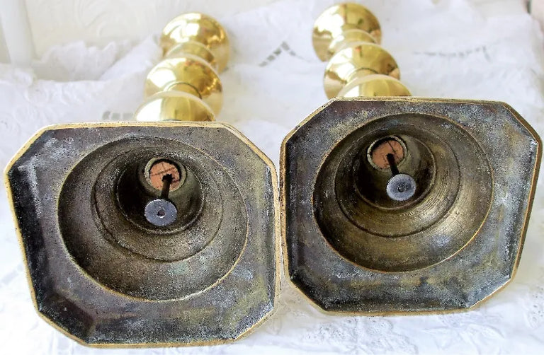 Pair of Antique English Late Georgian Brass Candlesticks