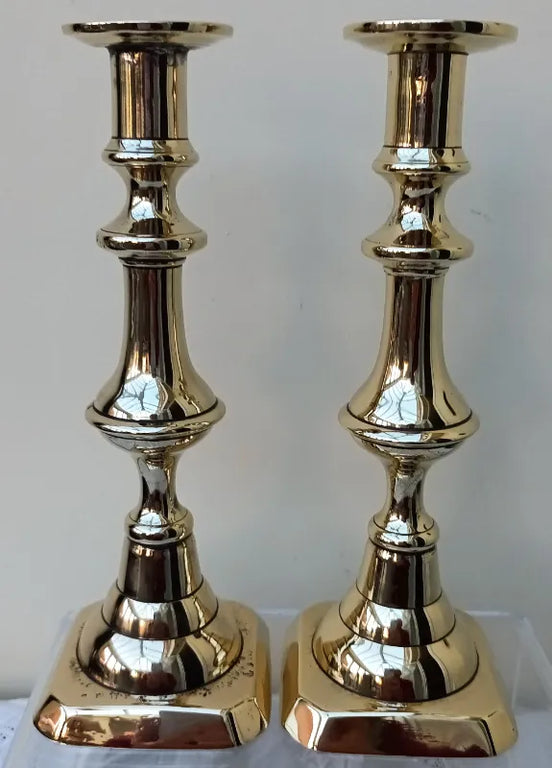 Pair of Antique English Late Georgian Brass Candlesticks