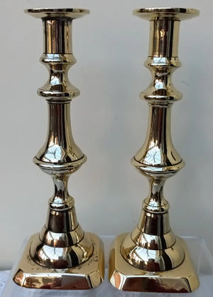 Pair of Antique English Late Georgian Brass Candlesticks