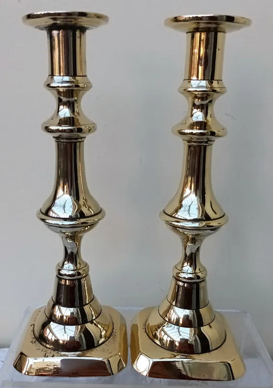 Pair of Antique English Late Georgian Brass Candlesticks