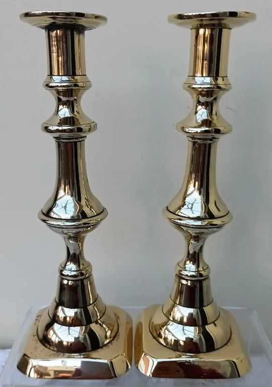 Pair of Antique English Late Georgian Brass Candlesticks