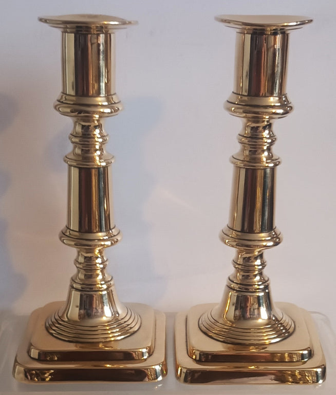 Pair Late Georgian Brass Candlesticks 6d