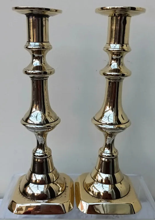 Pair of Antique English Late Georgian Brass Candlesticks