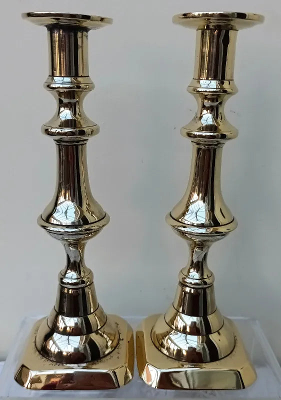 Pair of Antique English Late Georgian Brass Candlesticks