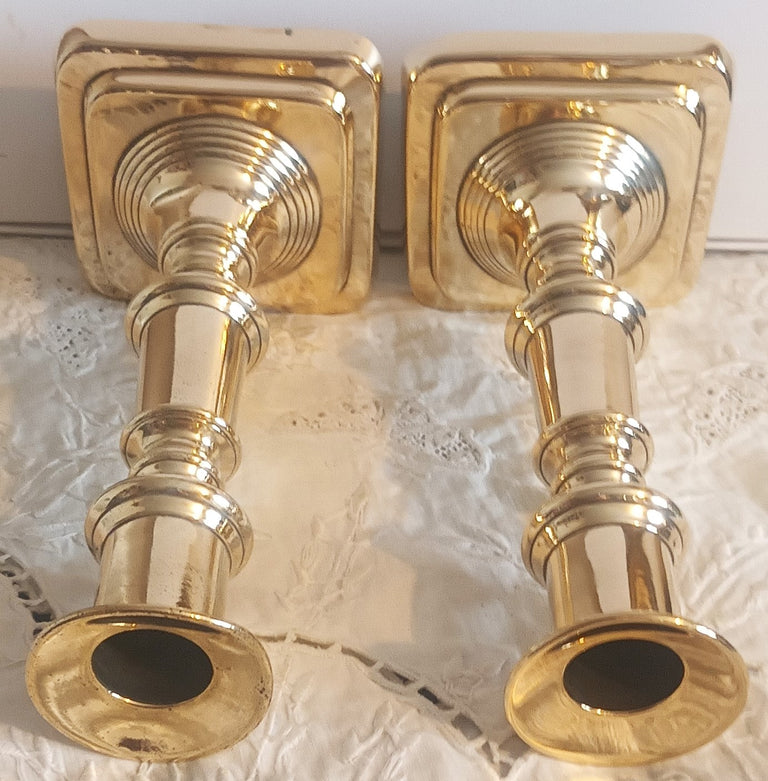 Pair Late Georgian Brass Candlesticks 6e