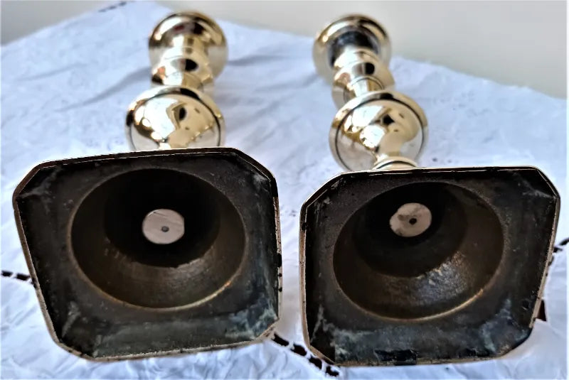 Pair of Antique English Late Georgian Brass Candlesticks