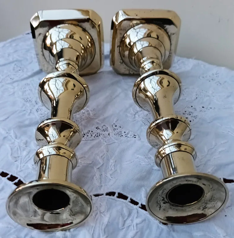 Pair of Antique English Late Georgian Brass Candlesticks
