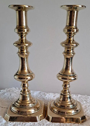 Pair of Antique English Late Georgian Brass Candlesticks