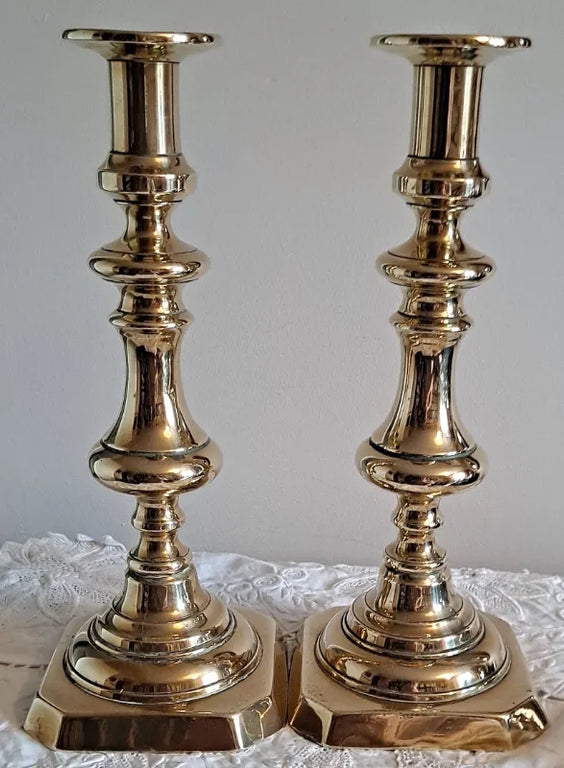 Pair of Antique English Late Georgian Brass Candlesticks