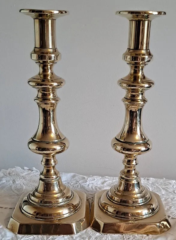 Pair of Antique English Late Georgian Brass Candlesticks