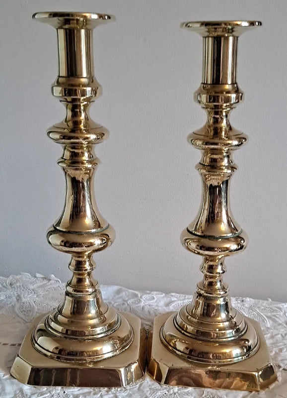 Pair of Antique English Late Georgian Brass Candlesticks