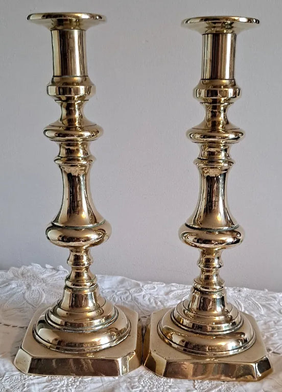 Pair of Antique English Late Georgian Brass Candlesticks