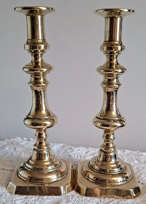 Pair of Antique English Late Georgian Brass Candlesticks