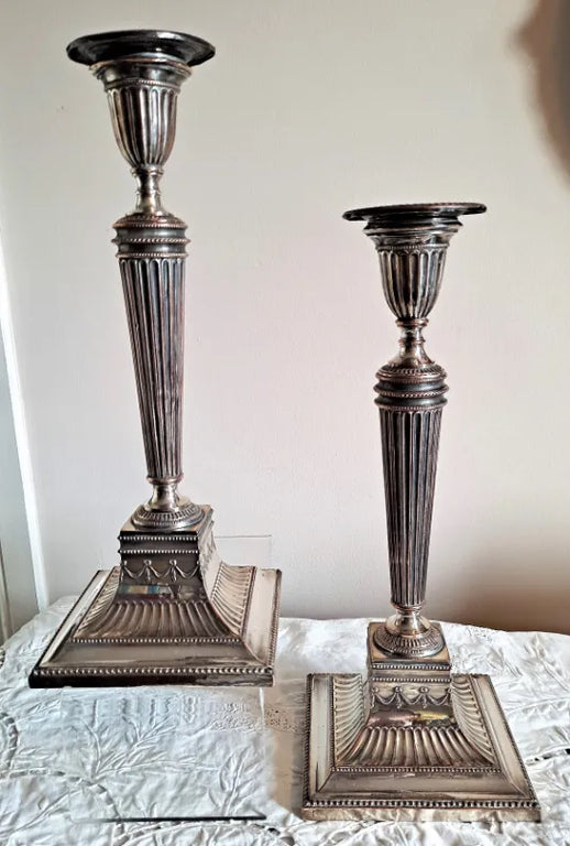 Pair of Antique English Georgian Old Sheffield Plate Candlesticks