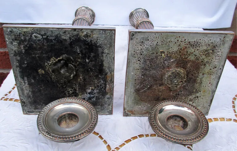 Pair of Antique English Georgian Old Sheffield Plate Candlesticks