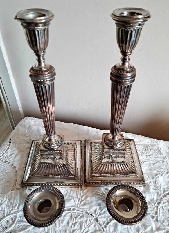 Pair of Antique English Georgian Old Sheffield Plate Candlesticks