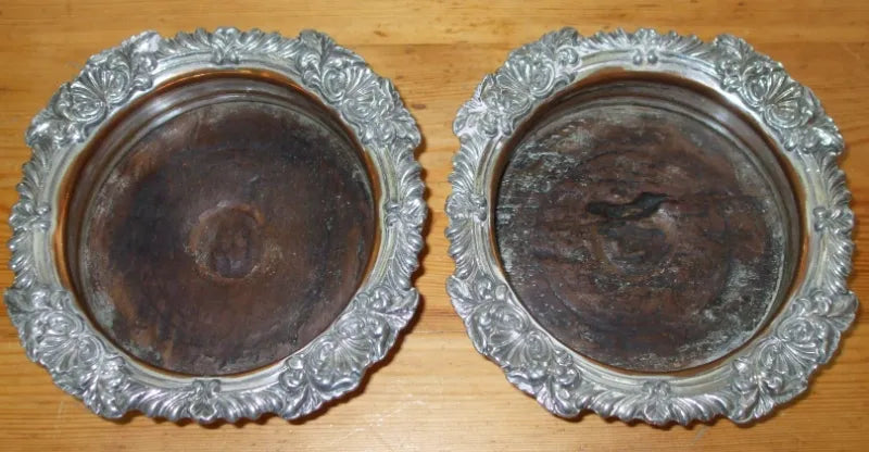 Pair of Antique English Georgian Old Sheffield Plate Wine Coasters