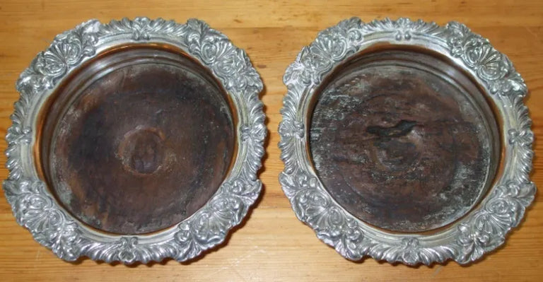 Pair of Antique English Georgian Old Sheffield Plate Wine Coasters