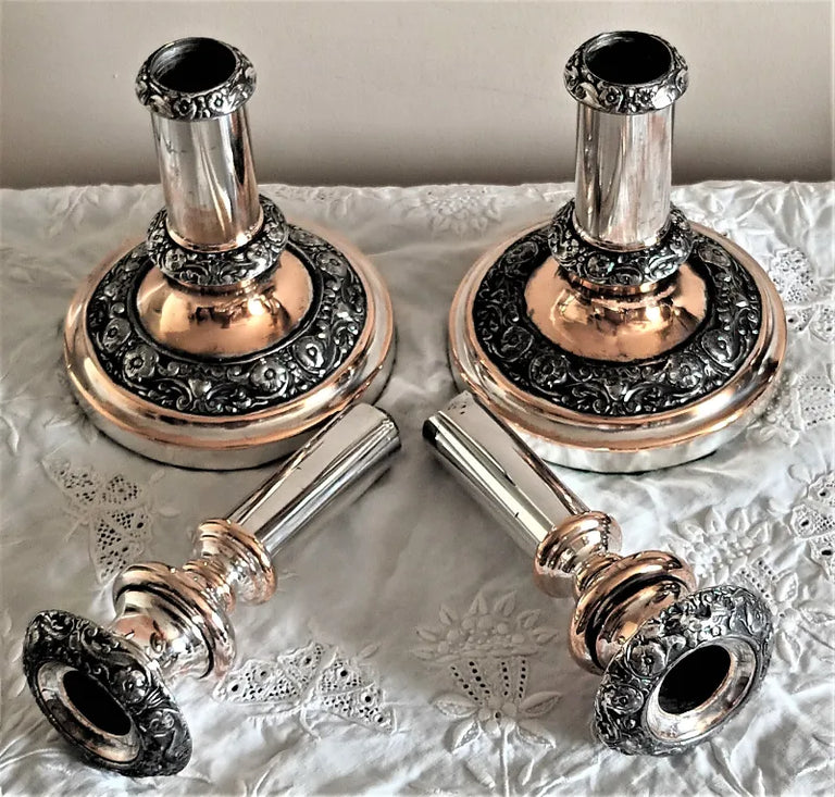 Pair of Antique Georgian OSP Telescopic Candlesticks