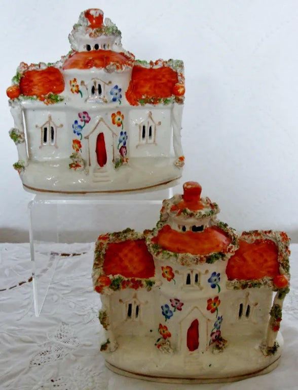 Pair of Antique Victorian Staffordshire Pastille Burners