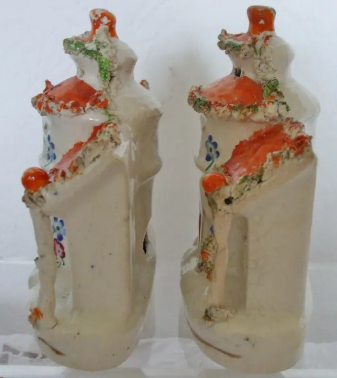 Pair of Antique Victorian Staffordshire Pastille Burners