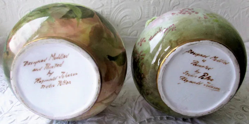 Pair of Hand-Painted & Gilded Porcelain Vases ~ Roses and Orchids