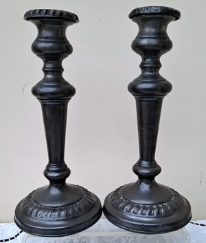 Pair of Antique English Victorian Pewter Candlesticks
