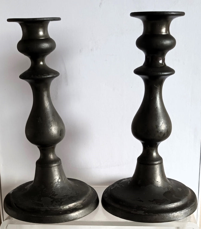 Pair Pewter Candlesticks 6a