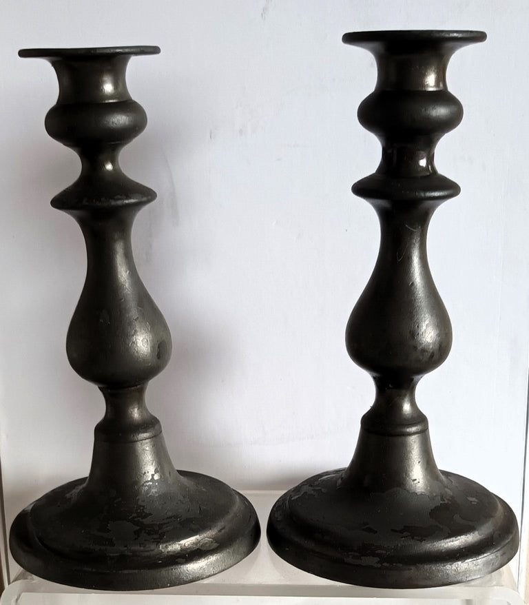 Pair Pewter Candlesticks 6a