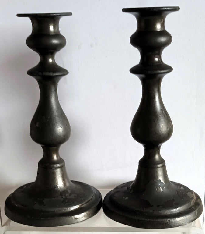 Pair Pewter Candlesticks 6c