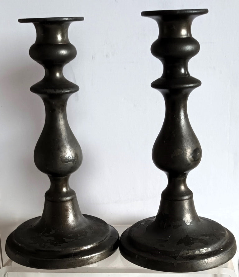 Pair Pewter Candlesticks 6d