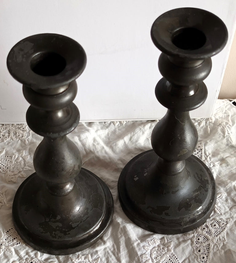 Pair Pewter Candlesticks 6e