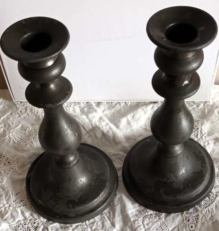 Pair Pewter Candlesticks 6f